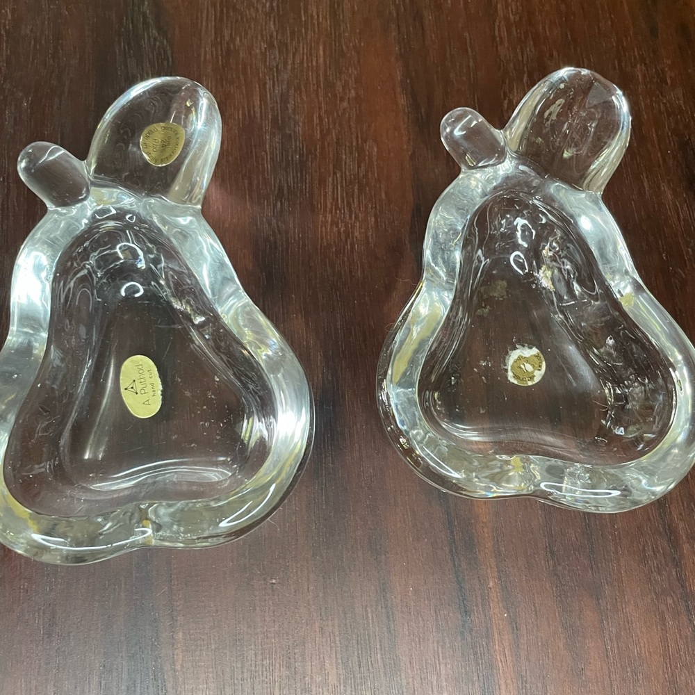 Vintage Handcut Italian crystal pear small dish. Two. Made by A.Puthod.
